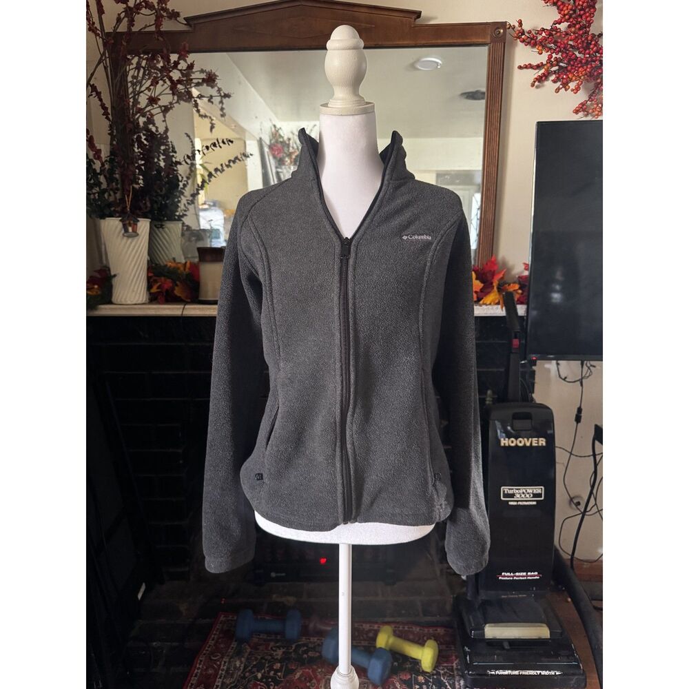 Columbia Womens M Gray Full Zip Fleece Jacket Outdoor Hiking Zip Pockets